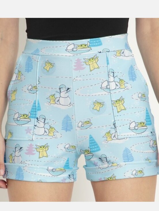 Blackmilk Pants - Blackmilk Star Wars The Child Winter Wonderland Baby Yoda Cuffed Shorts XL